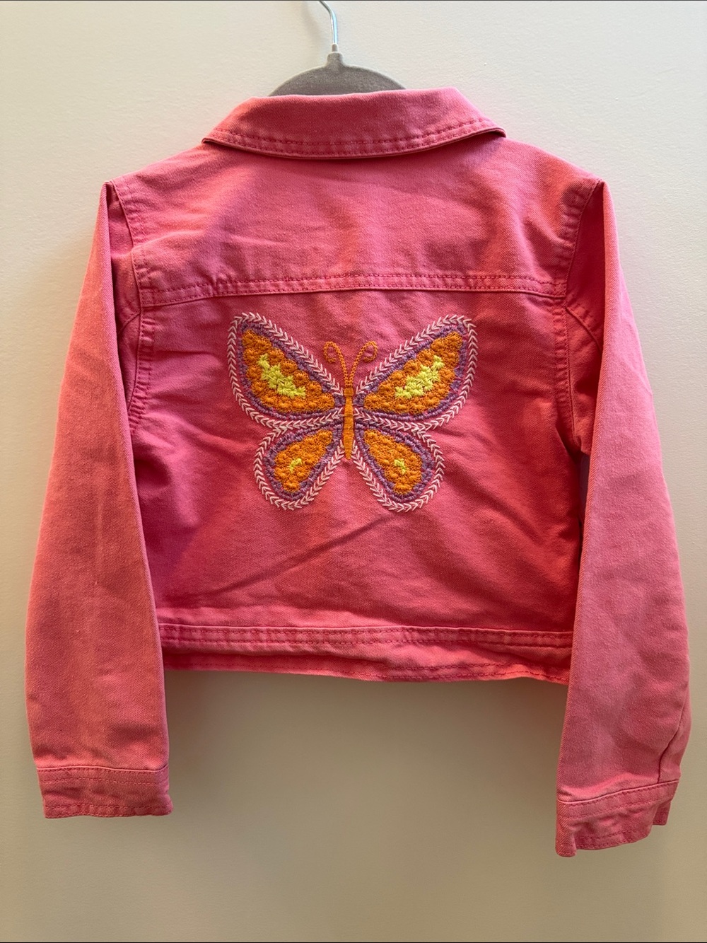 Vince Camuto Girls Pink Denim Jacket Butterfly Embroidery Size 6